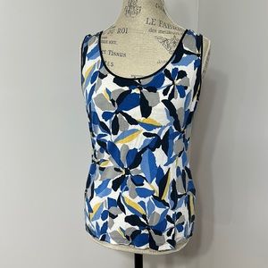 Dana Buchman Women’s medium leaf/floral tank top:blue hues/gray/yellow